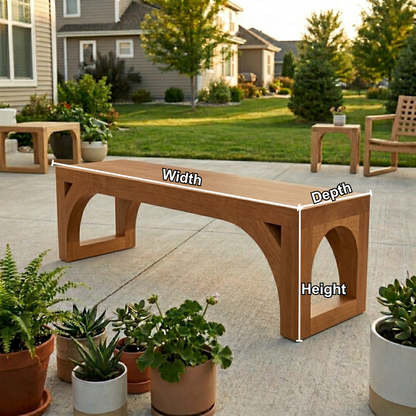 Solid Wood Outdoor Bench with Arched Base and Minimalist Rectangular Design