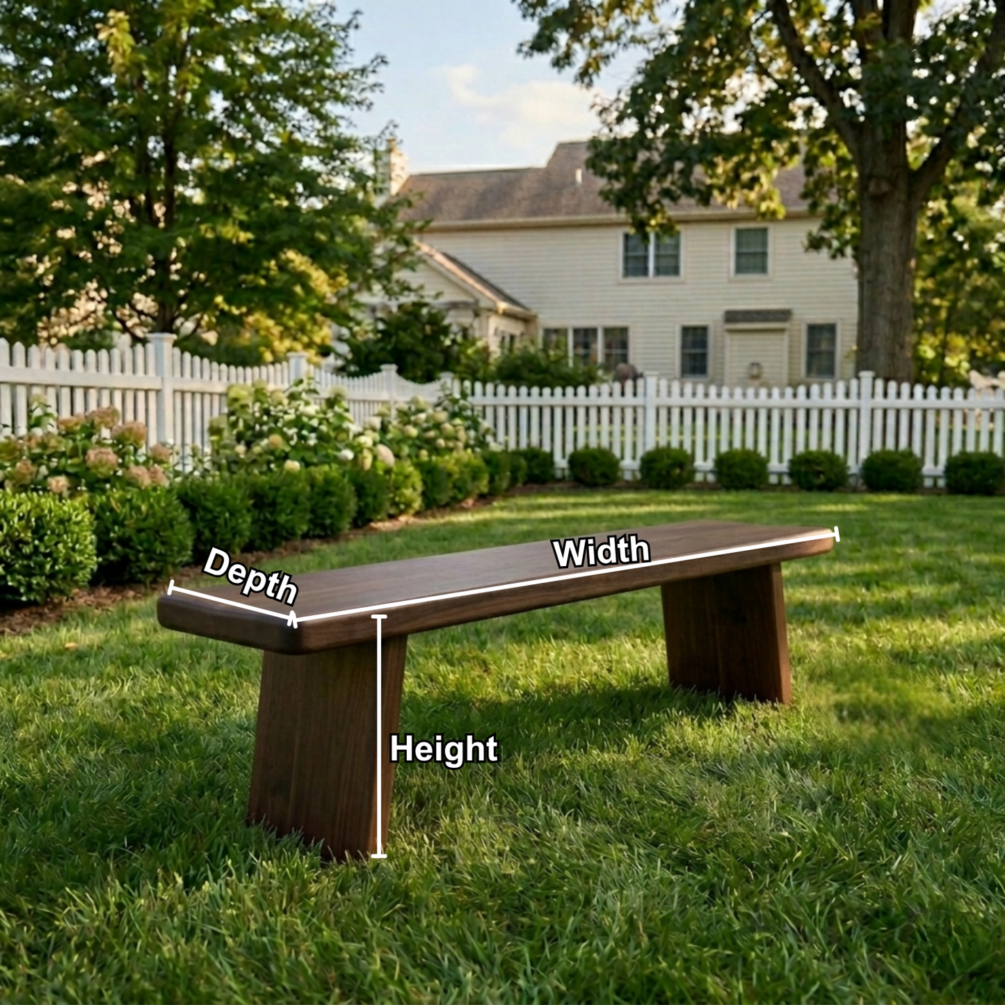 Solid Wood Outdoor Bench with Minimalist Slab Seat and Tapered Block Legs
