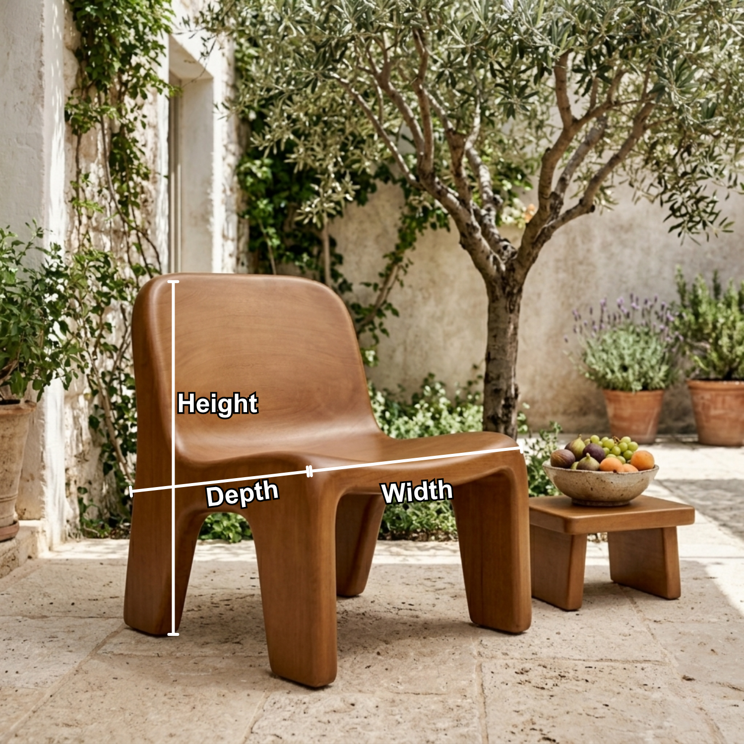 Handcrafted Solid Wood Lounge Chair Sculptural Low Seat Modern Minimal Design