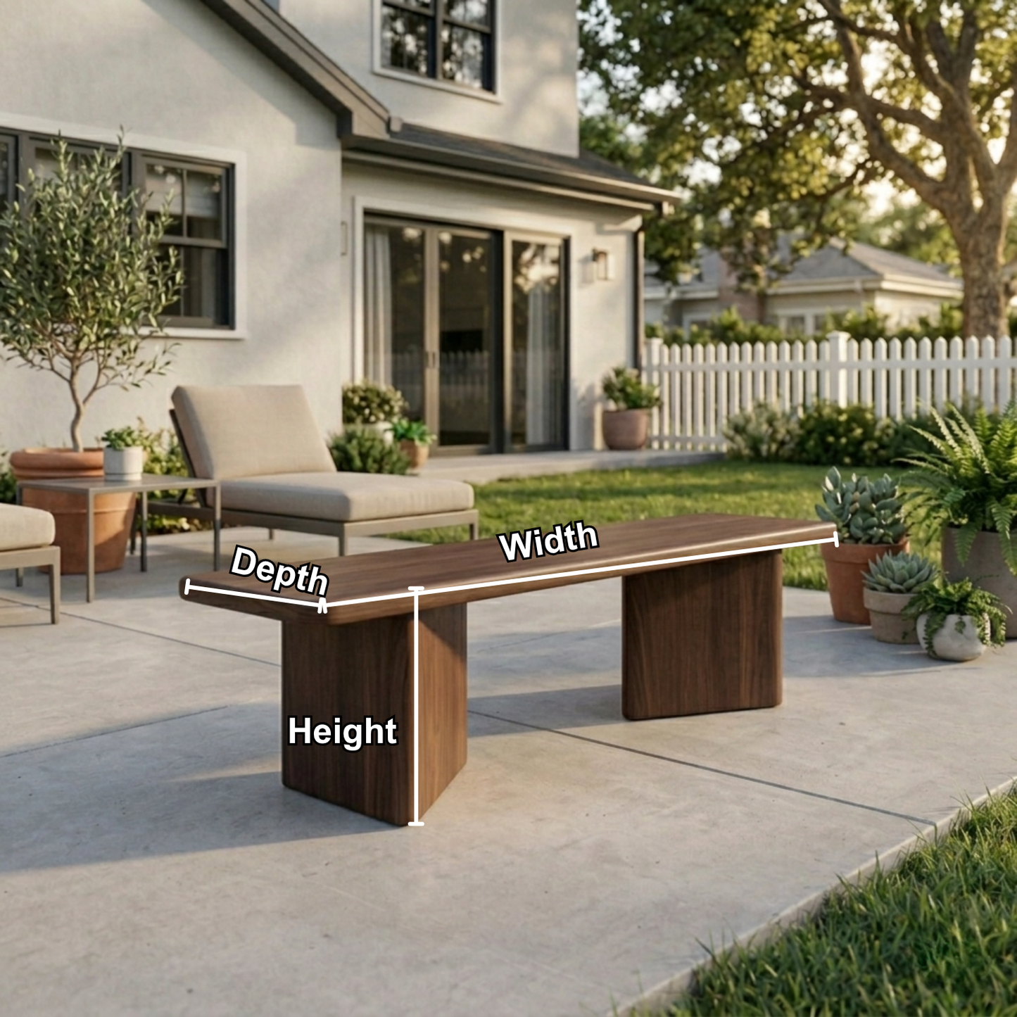 Solid Wood Outdoor Bench Minimalist Slab Seat with Block Leg Base Design