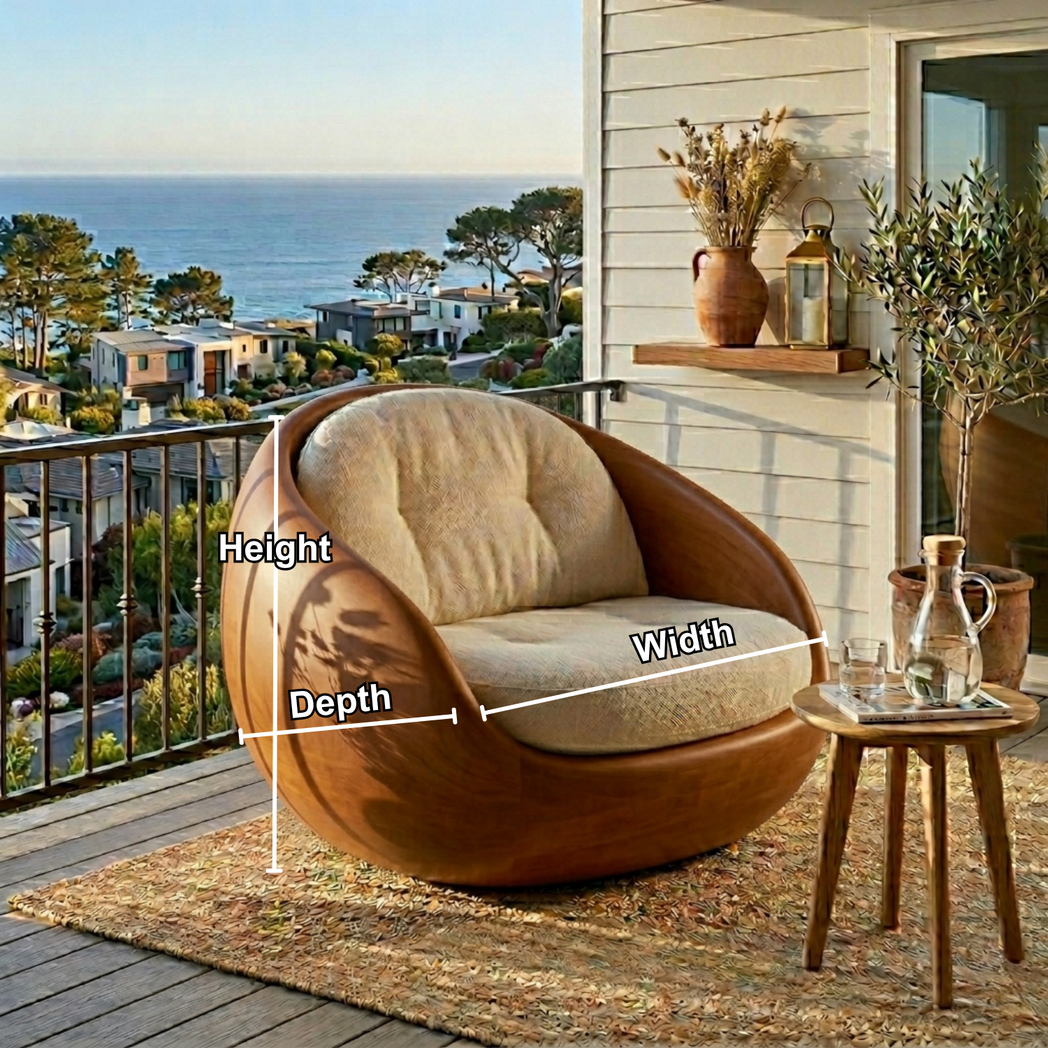 Handcrafted Solid Wood Lounge Chair – Sculptural Curved Barrel Accent Chair