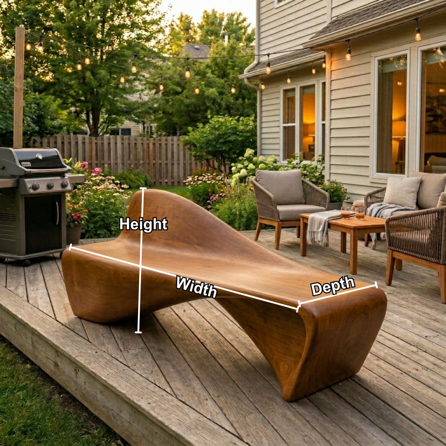 Solid Wood Outdoor Bench Sculptural Lounge Style with Ergonomic Curved Seat