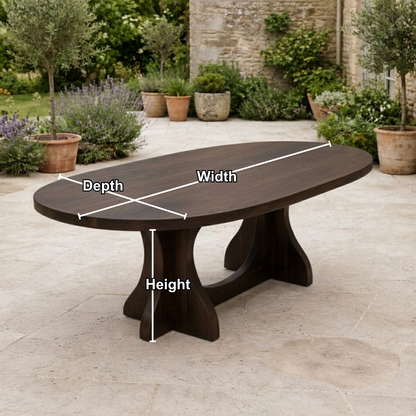 Oval Solid Wood Outdoor Dining Table with Curved Double Pedestal Base