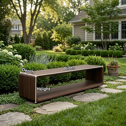 Solid Wood Outdoor Bench with Open Shelf Base and Rounded Waterfall Frame