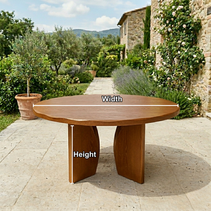 Round Solid Wood Outdoor Dining Table with Sculpted Twin Pedestal Base