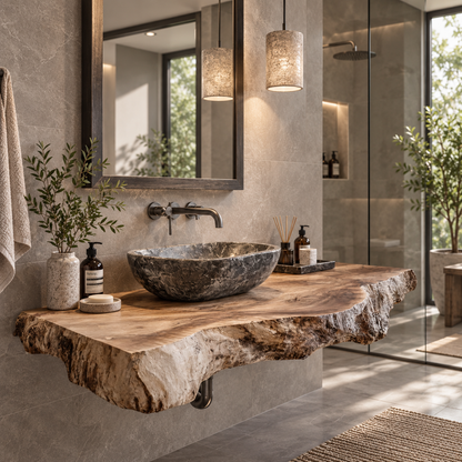 Alderon Live Edge Solid Wood Floating Bathroom Vanity