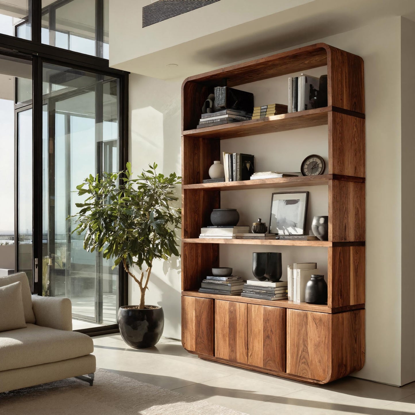Elegant Natural Wood Bookcase For Modern Home Kitchnce