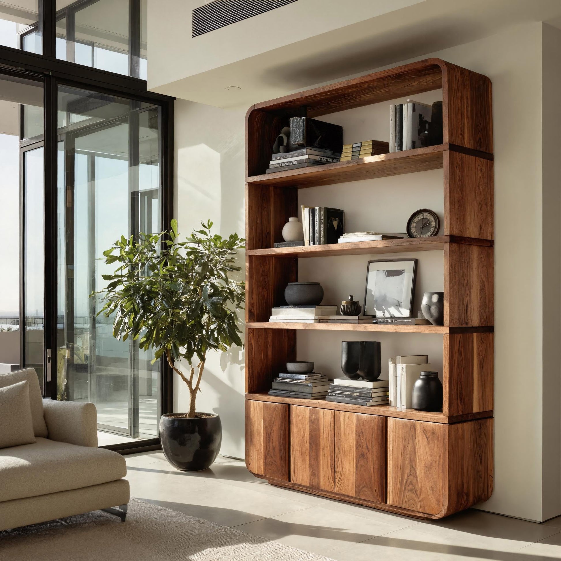 Elegant Natural Wood Bookcase For Modern Home Kitchnce