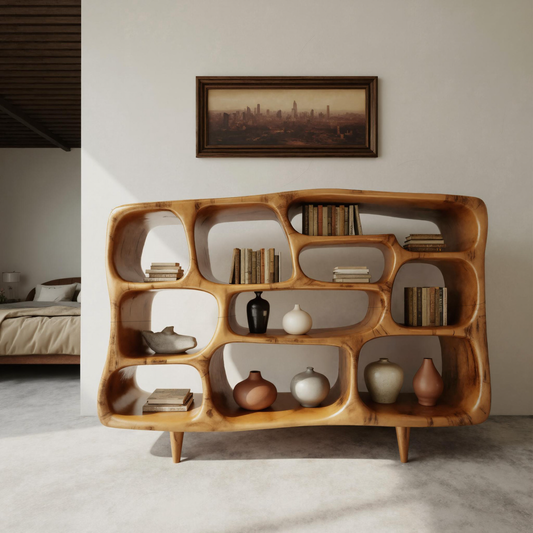 Modern Organic Bookshelf With Open Shelves For Living Room Or Office Kitchnce