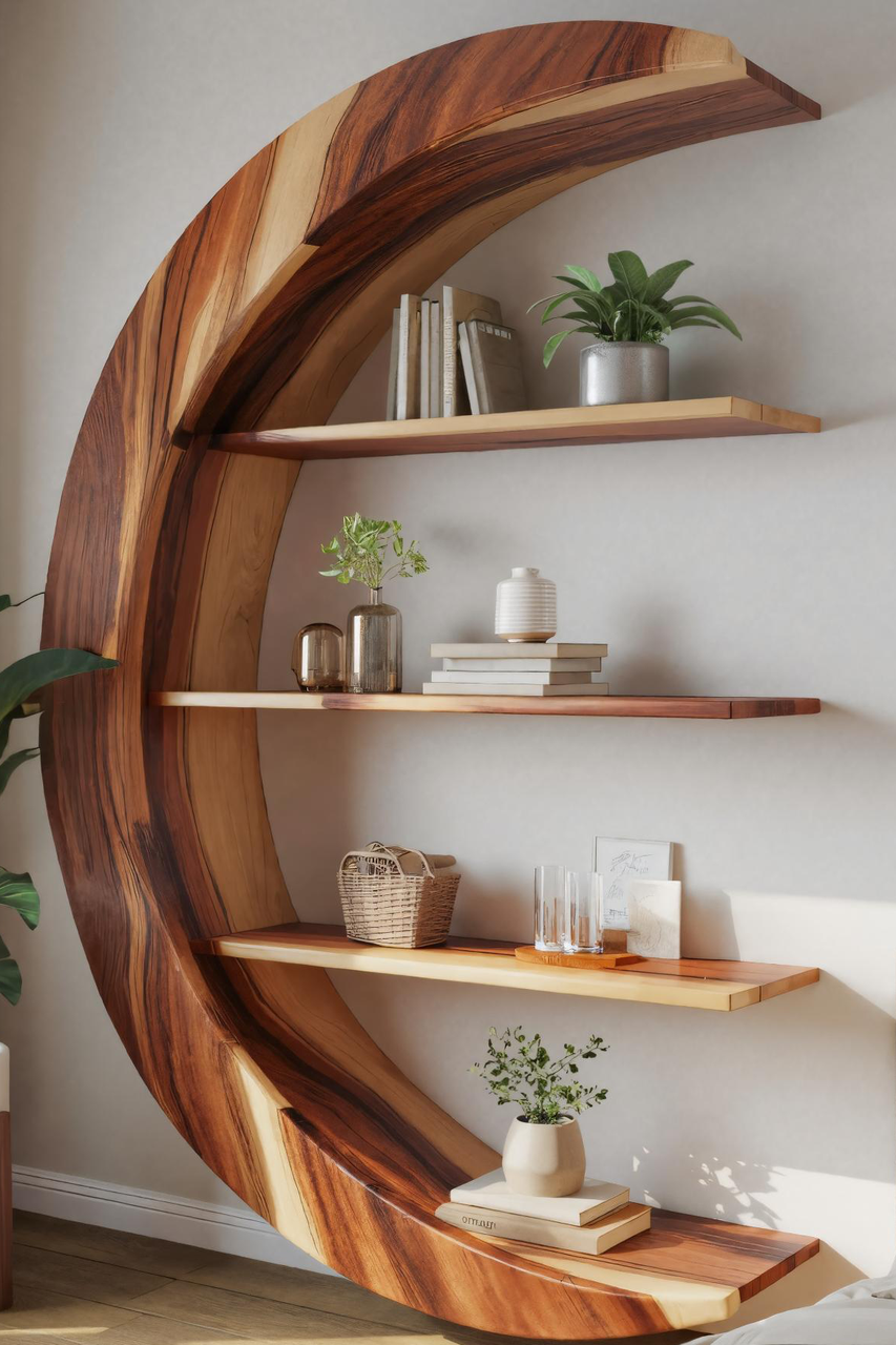 Modern Floating Moon Bookshelf For Living Room Or Bedroom Kitchnce