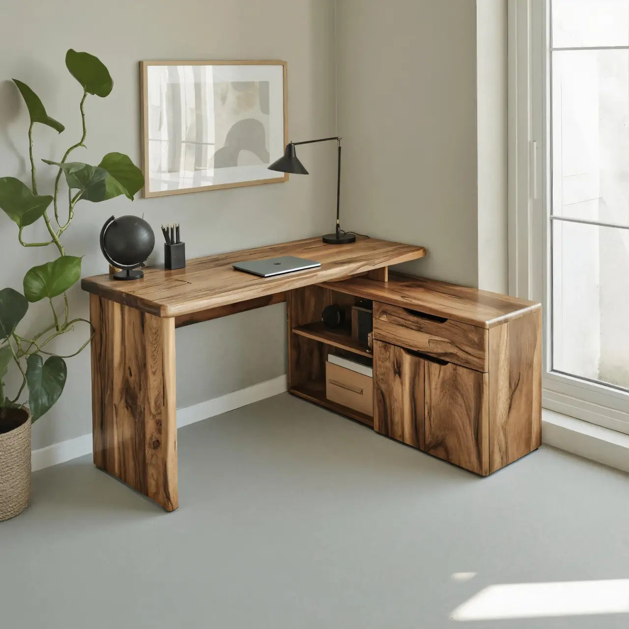 Contemporary L Shaped Desk With Drawers For Home Office Kitchnce