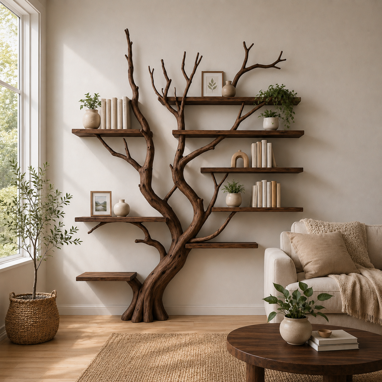 Large Solid Wood Tree Bookshelf for Nature Inspired Home Decor