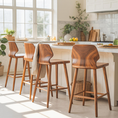 Contemporary Curved Bar Stools With Smooth Backrest For Dining Kitchnce