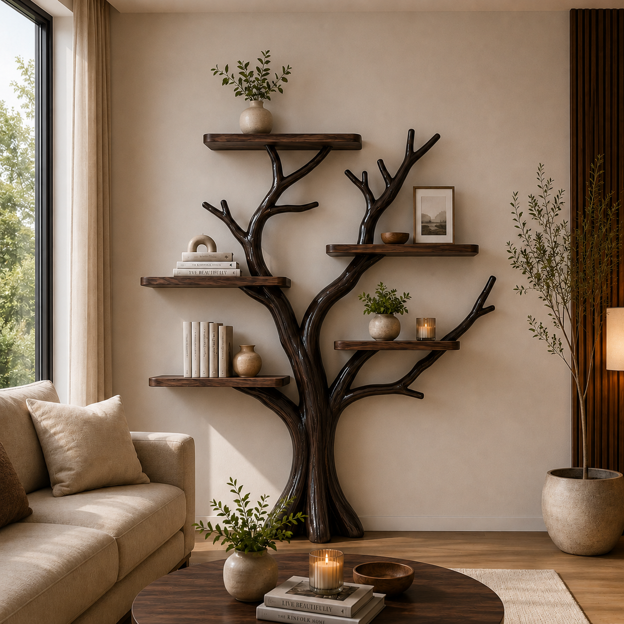 Tree Bookshelf, Handmade Solid Wood Display Shelf