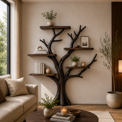 Tree Bookshelf, Handmade Solid Wood Display Shelf