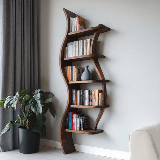 Modern Sculptural Bookshelf With Curved Design For Living Room Kitchnce