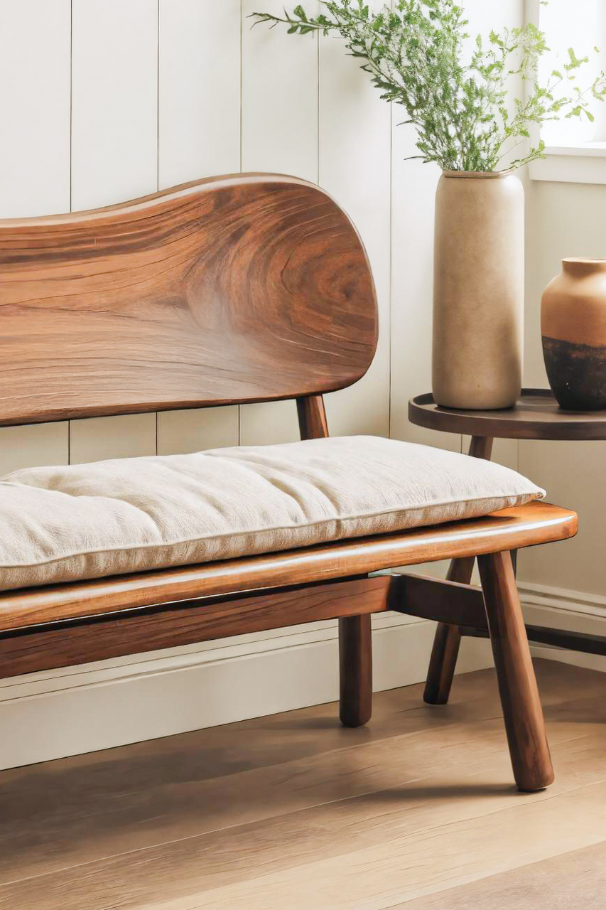 Modern Bench With Curved Backrest For Bedroom Kitchnce