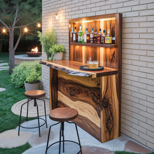 Rustic Live Edge Outdoor Bar Counter With Shelves For Patio Kitchnce