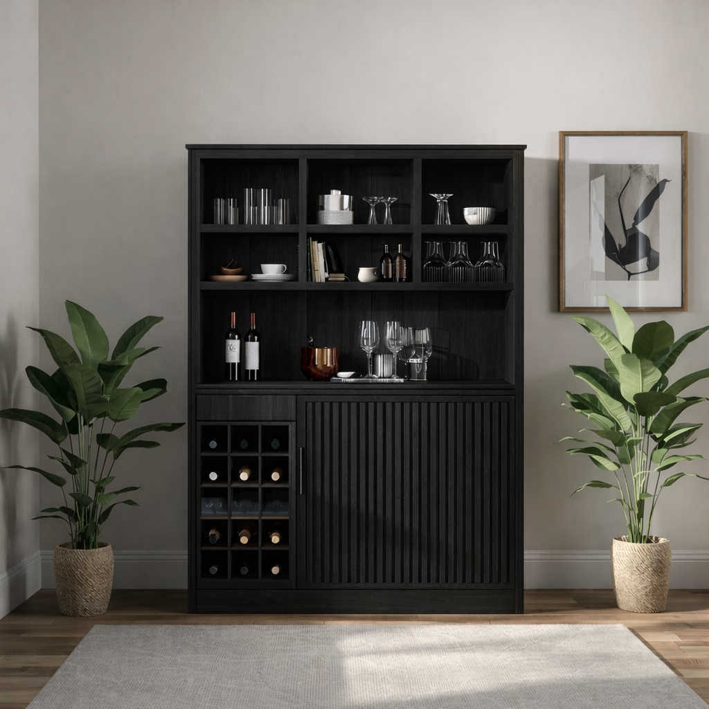 Handcrafted Solid Wood Wine Cabinet with Shelves and Bottle Storage Modern Home Bar