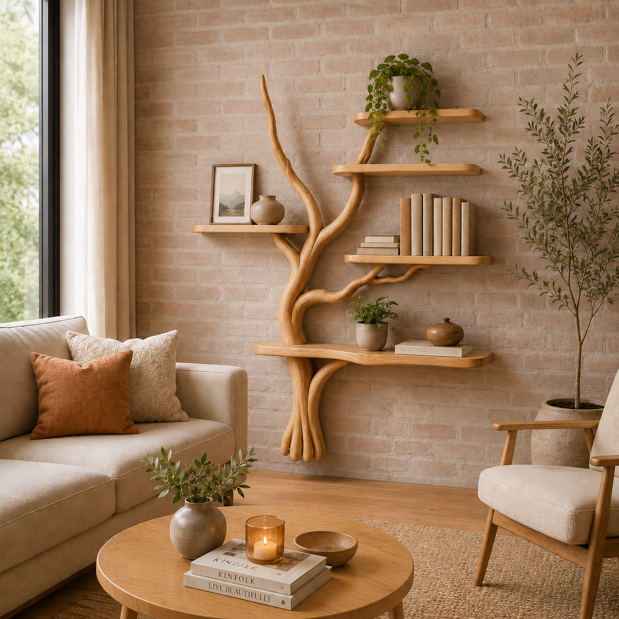 Handmade Solid Wood Tree Bookshelf for Cozy Modern Living Spaces
