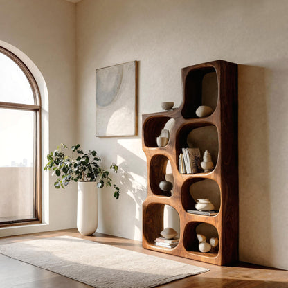 Organic Sculptural Wooden Bookshelf For Modern Living Room Kitchnce