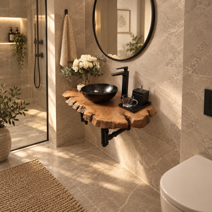 Rivelle Live Edge Solid Wood Corner Bathroom Vanity