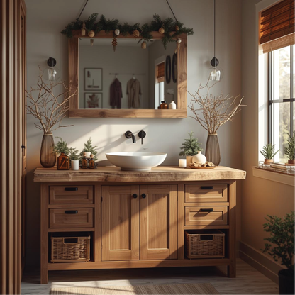 Handcrafted Solid Wood Bathroom Vanity with Live Edge Top and Rustic Storage Design Kitchnce