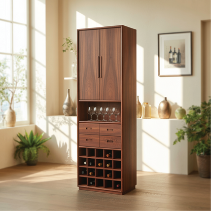 Handcrafted Solid Wood Dining Cabinet with Tall Doors, Wine Storage Grid and Four Drawers Kitchnce