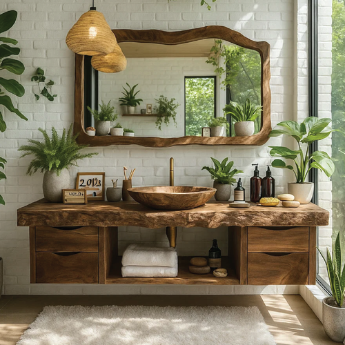 Handcrafted Solid Wood Floating Vanity – Live Edge Bathroom Counter with Drawers With Sink Kitchnce