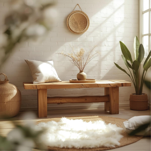 Handcrafted Solid Wood Entryway Bench with Natural Live Edge for Rustic and Minimalist Homes Kitchnce