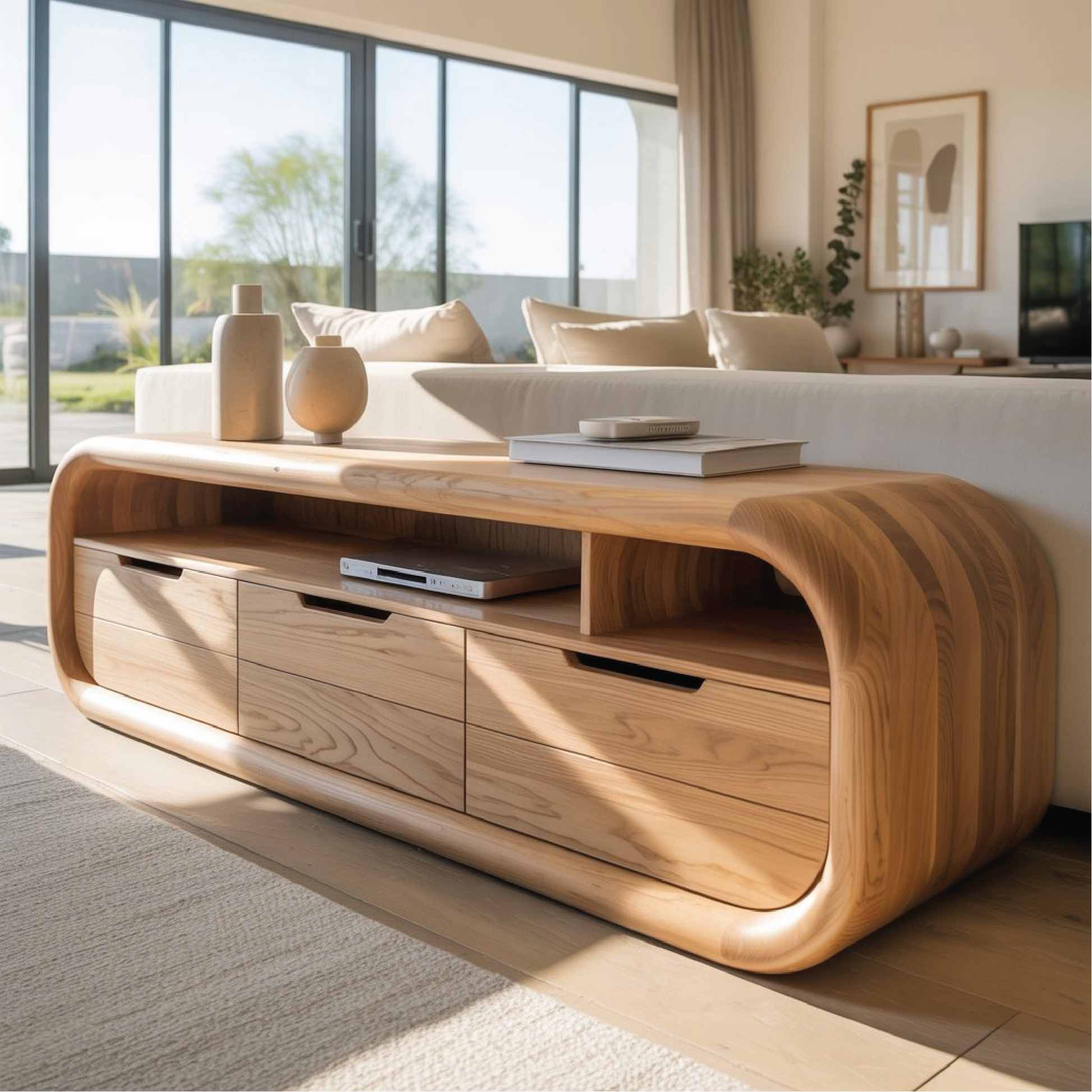 Solid Wood Console Table – Handcrafted Modern TV Stand with Smooth Rounded Edges Kitchnce