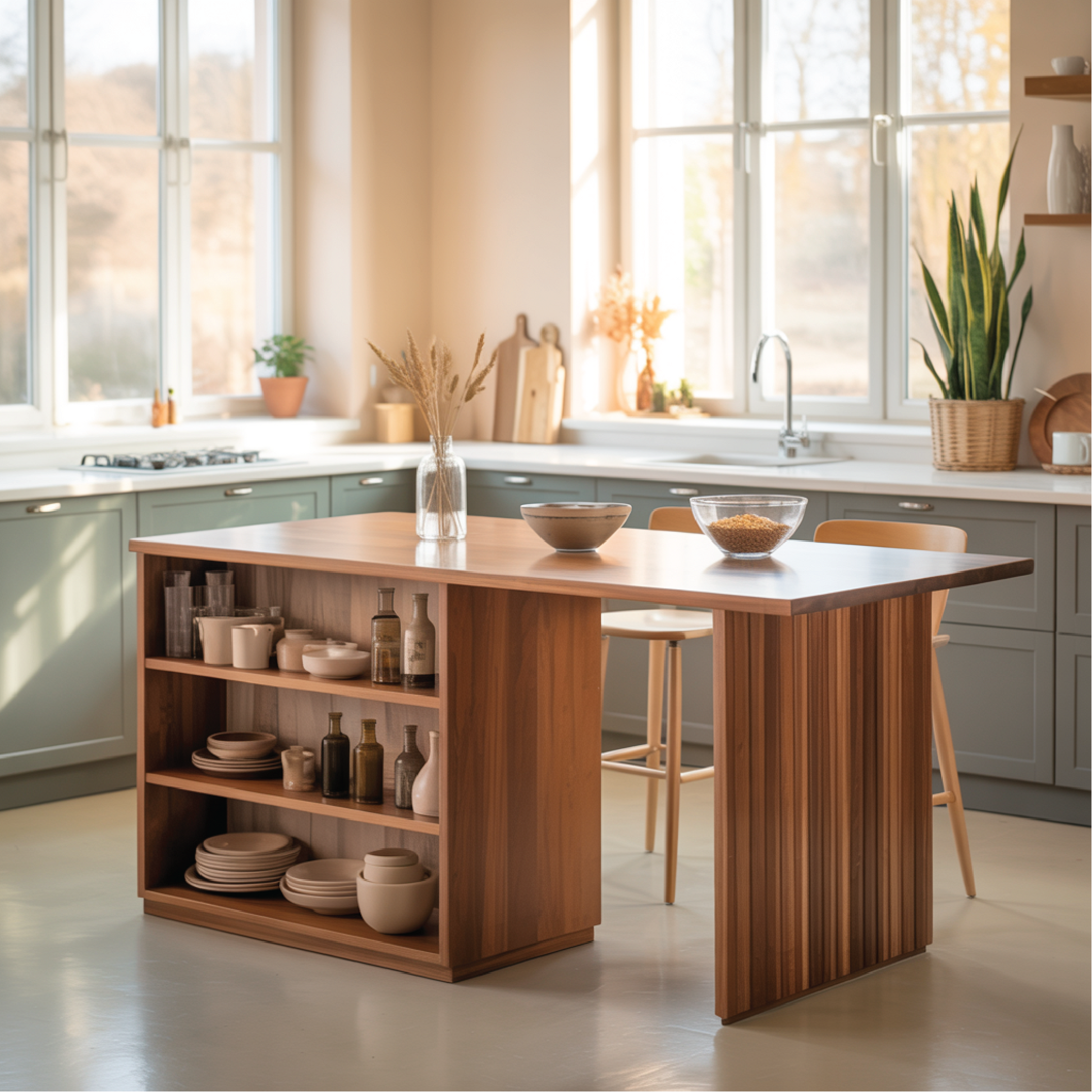 Handcrafted Solid Wood Dining Table with Open Storage Shelves for Warm Modern Kitchens Kitchnce