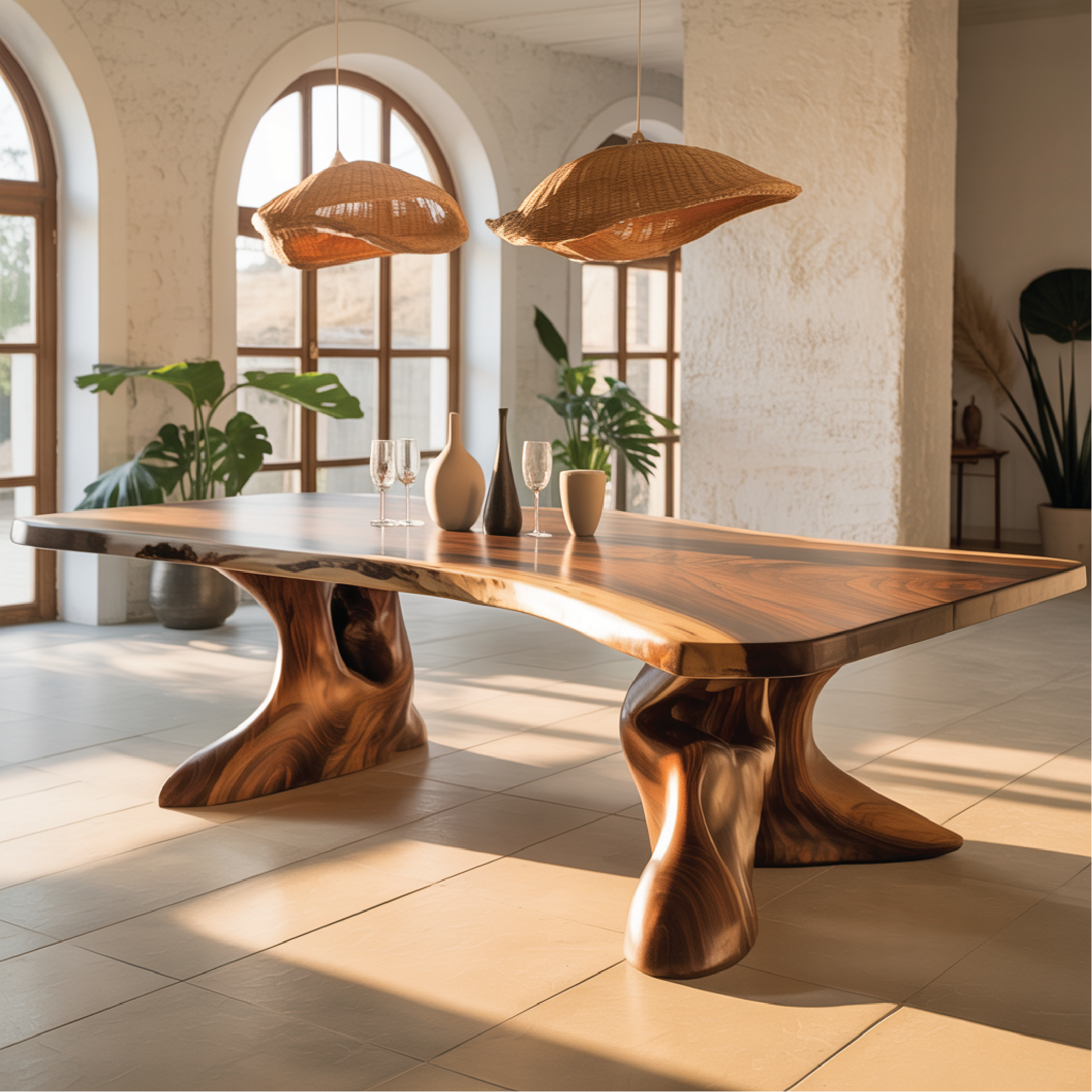 Handcrafted Solid Wood Dining Table with Sculptural Organic Base – Luxury Modern Design Kitchnce