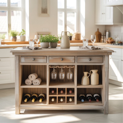 Handcrafted Solid Wood Dining Cabinet with Wine Storage and Hanging Glass Display Kitchnce