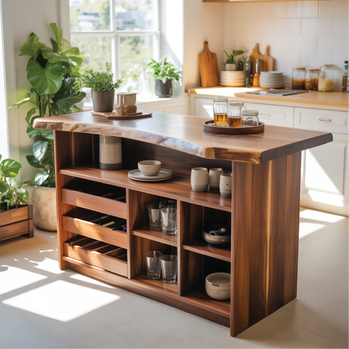 Handcrafted Solid Wood Dining Wine Cabinet with Open Shelves and Bottle Storage for Modern Kitchens Kitchnce