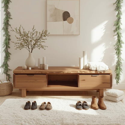 Handcrafted Solid Wood Entryway Bench with Live Edge Design and Minimalist Storage Style Kitchnce