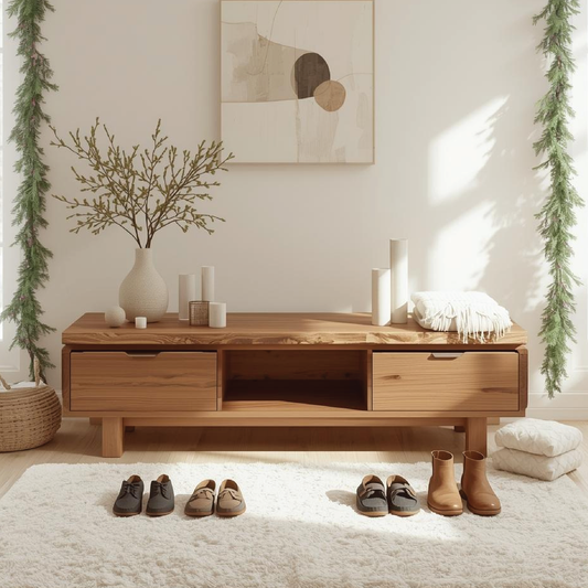 Handcrafted Solid Wood Entryway Bench with Live Edge Design and Minimalist Storage Style Kitchnce