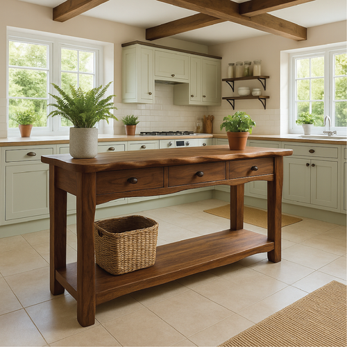Handcrafted Solid Wood Console Table with Drawers and Shelf for Rustic Farmhouse Kitchen Decor Kitchnce