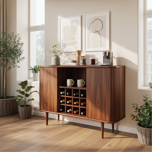 Solid Wood Wine Storage Cabinet with Built-In Bottle Rack and Sliding Doors for Modern Homes Kitchnce
