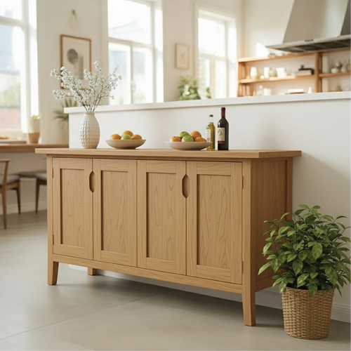 Handcrafted Solid Wood Dining Storage Cabinet with Four Paneled Doors for Modern Interiors Kitchnce