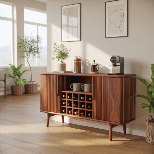 Solid Wood Wine Storage Cabinet with Slatted Doors and Multi-Bottle Rack for Modern Homes Kitchnce