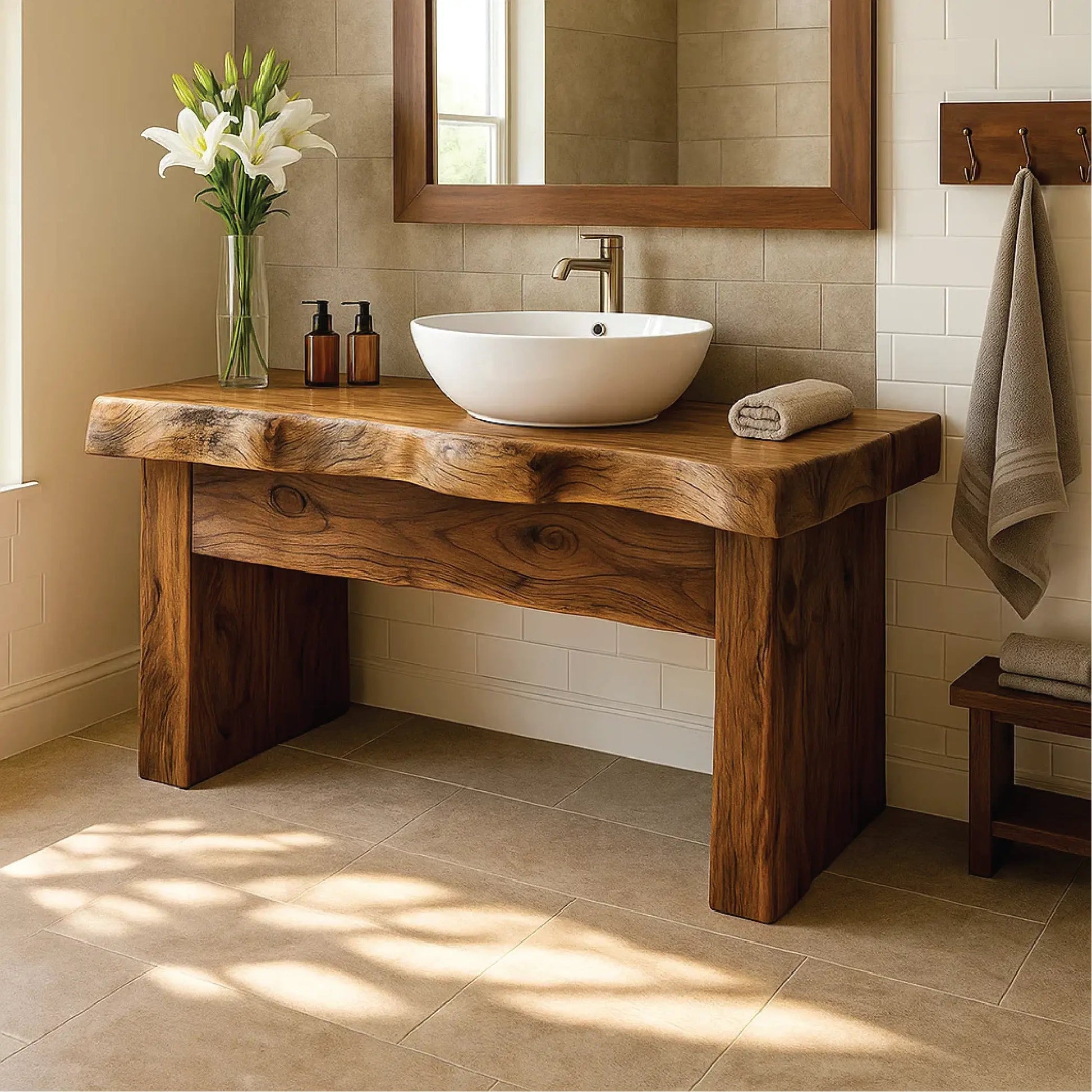 Handcrafted Solid Wood Bathroom Vanity with Live Edge Design for Natural and Modern Interiors Kitchnce