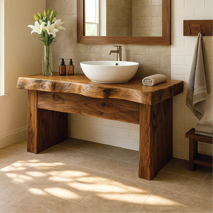 Handcrafted Solid Wood Bathroom Vanity with Live Edge Design for Natural and Modern Interiors Kitchnce