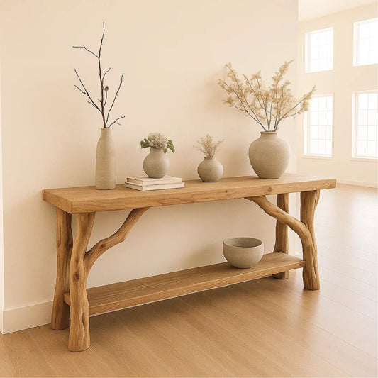 Handcrafted Solid Wood Console Table with Natural Branch Legs for Organic Minimalist Interiors Kitchnce