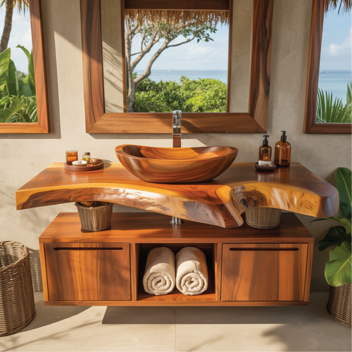 Handcrafted Solid Wood Floating Vanity with Live Edge Design for Luxurious Bathroom Spaces Kitchnce