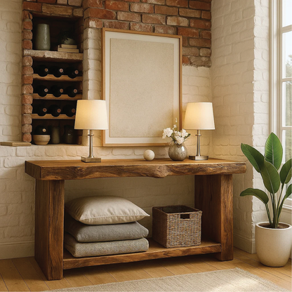 Handcrafted Solid Wood Console Table with Live Edge Rustic Design for Entryway or Living Room Kitchnce