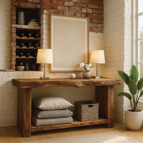 Handcrafted Solid Wood Console Table with Live Edge Rustic Design for Entryway or Living Room Kitchnce