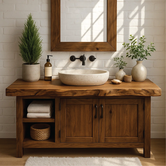 Handcrafted Solid Wood Bathroom Vanity with Live Edge Top and Farmhouse Rustic Design Kitchnce