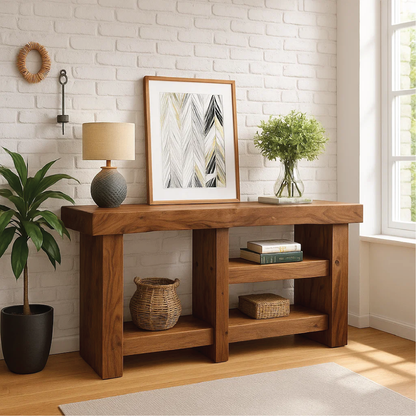 Handcrafted Solid Wood Console Table with Modern Rustic Design for Entryway or Living Room Kitchnce