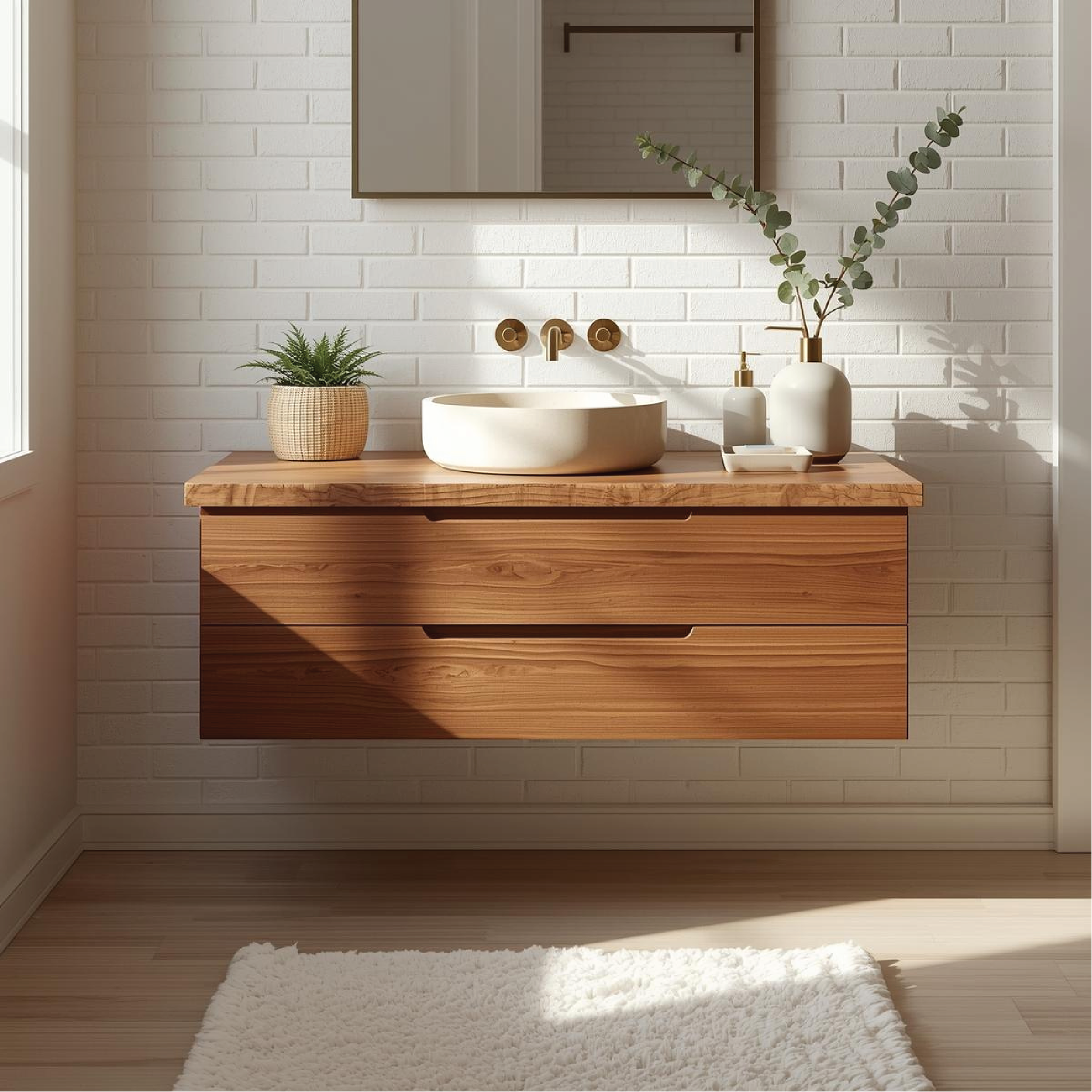 Handcrafted Solid Wood Floating Vanity with Minimalist Design and Natural Live Edge Detail Kitchnce